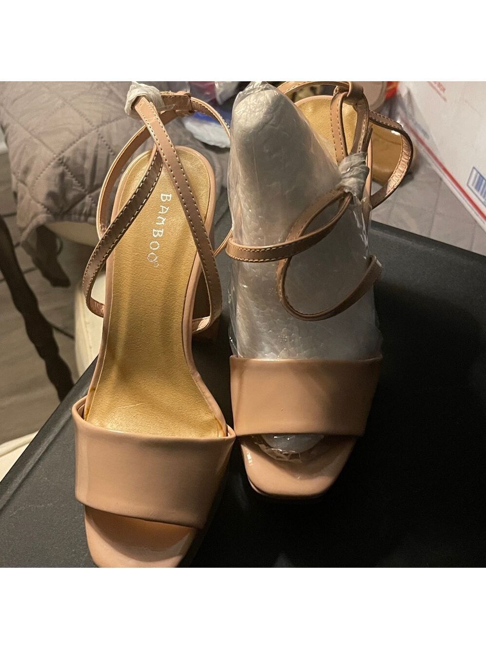 Bamboo Blush Pink Ankle Strap Platform Heels Women's Size 7.5